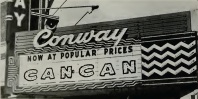 A close-up of the Conway Theater's marquee in 1961.