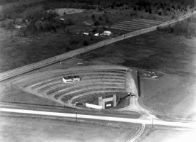 An aerial view of the Starlite Drive-In from 1952. Located along U.S. 62, the original screen was destroyed by a tornado in 1961. It was made of wood due to a steel shortage caused by the Korean War.