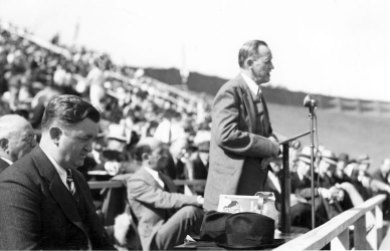 From 1938-1941, Razorback Stadium went by Bailey Stadium. It was christened after then-Gov. Carl Edward Bailey, the dark-haired fellow in the left corner of the photo. This photo is from the stadium's dedication.