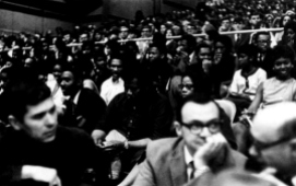 Like its predecessor, Barnhill Fieldhouse was a multifaceted facility. Inside among the basketball equipment was workout space for the football team, a dirt track for the track team and atlhetic offices. The building also was used for concerts and speaking engagements. Pictured above, a capacity crowd gathers in 1969 to hear Muhammad Ali speak.