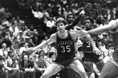 Taller and beefier than Scott Hastings, Joe Kleine, pictured above, sat out the 1982 season after transferring from Notre Dame. He had an impressive sophomore season, emerging as a third option to Robertson and Walker as Arkansas reached the Sweet 16 -- the Hogs' last deep tournament run until 1990. By the mid 1980s, Kleine was one of three dominant centers that epitomized SWC basketball. The other two were SMU’s Jon Koncak and Houston’s Akeem Olajuwon. All three were first-round NBA draft picks.